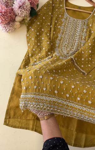 Yellow Pure Chinnon  handworked  Sharara