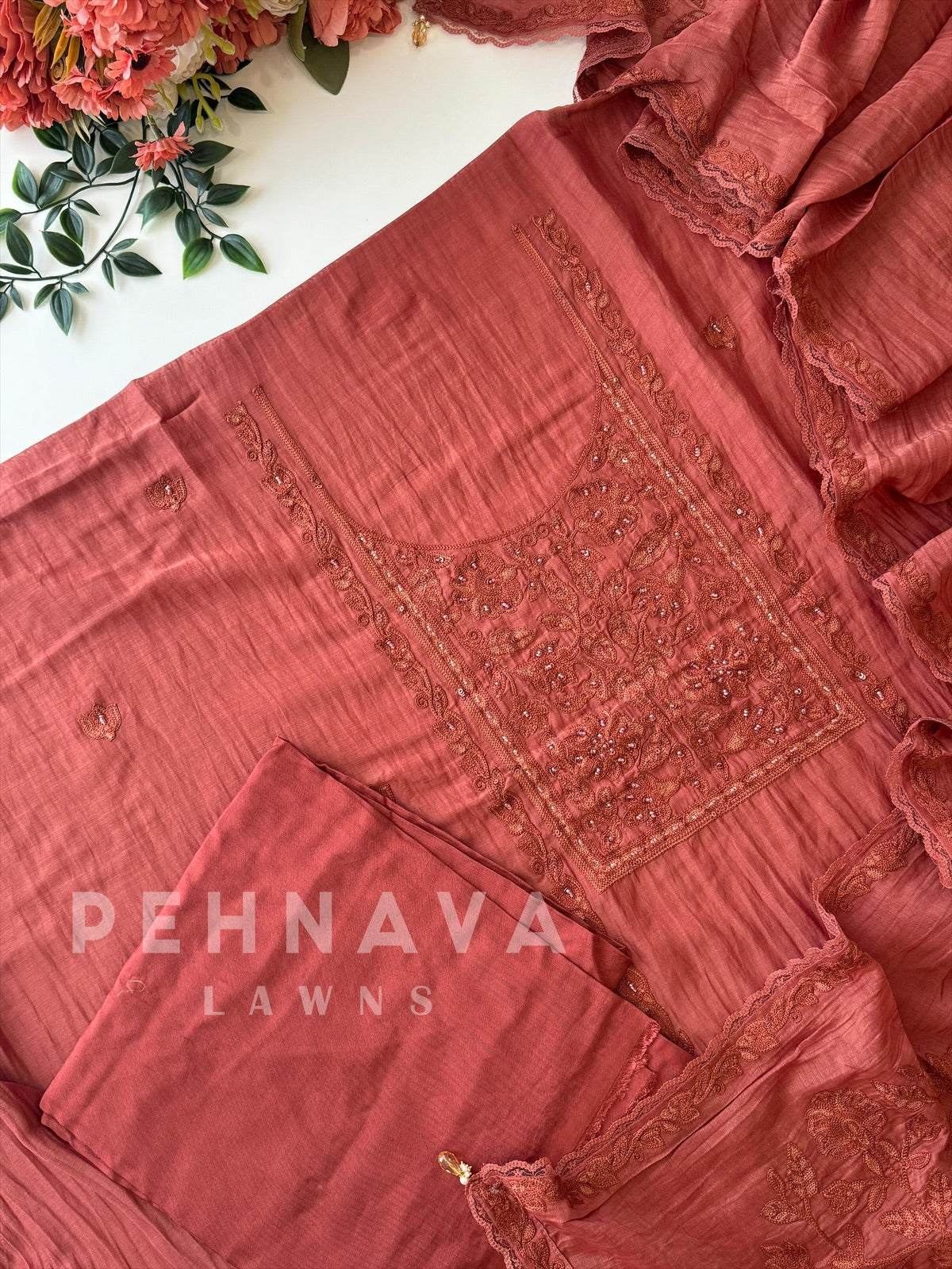 Premium Mulchanderi Embroidered Suit - Pehnava Lawns
