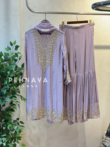 Heavily Handworked Sharara with Pure Chiffon Dupata