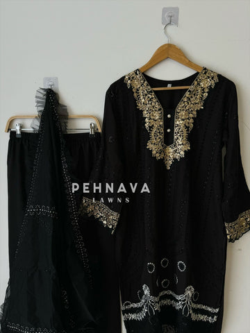 Heavy Embroidered Designer Stylish Tunic-Black