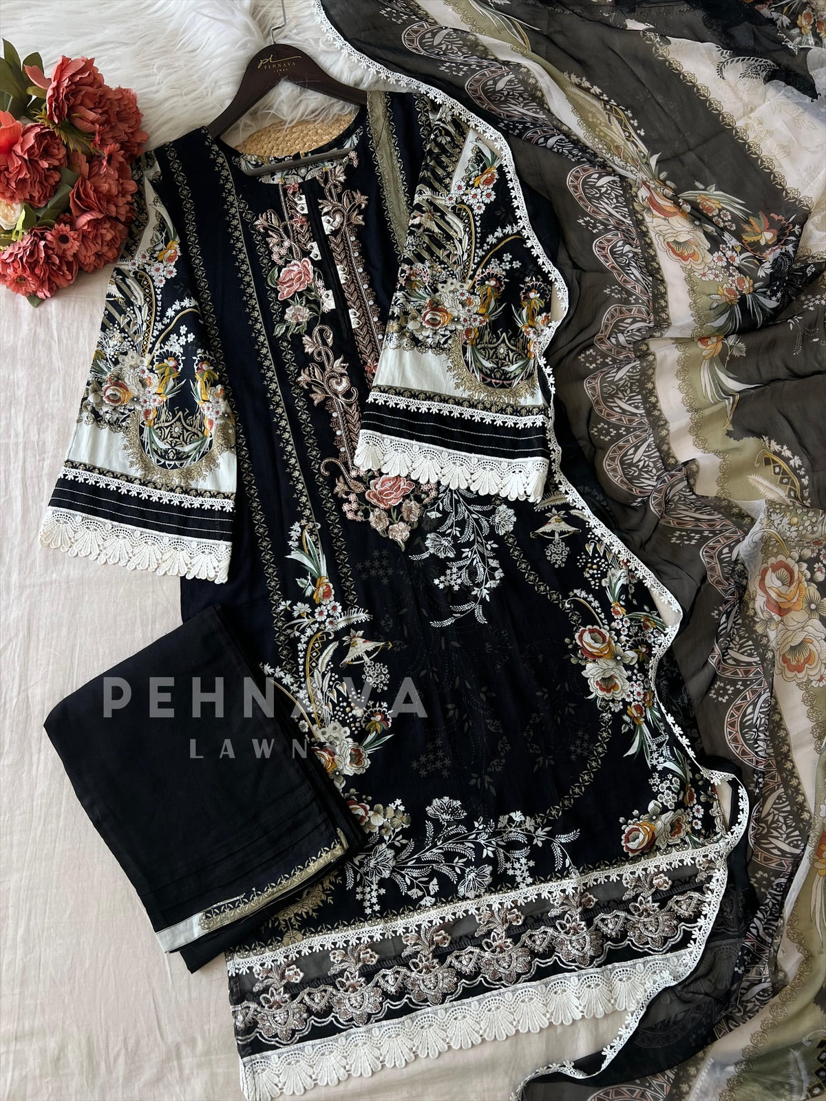 Cotton Lace Detail Suit Set-1485