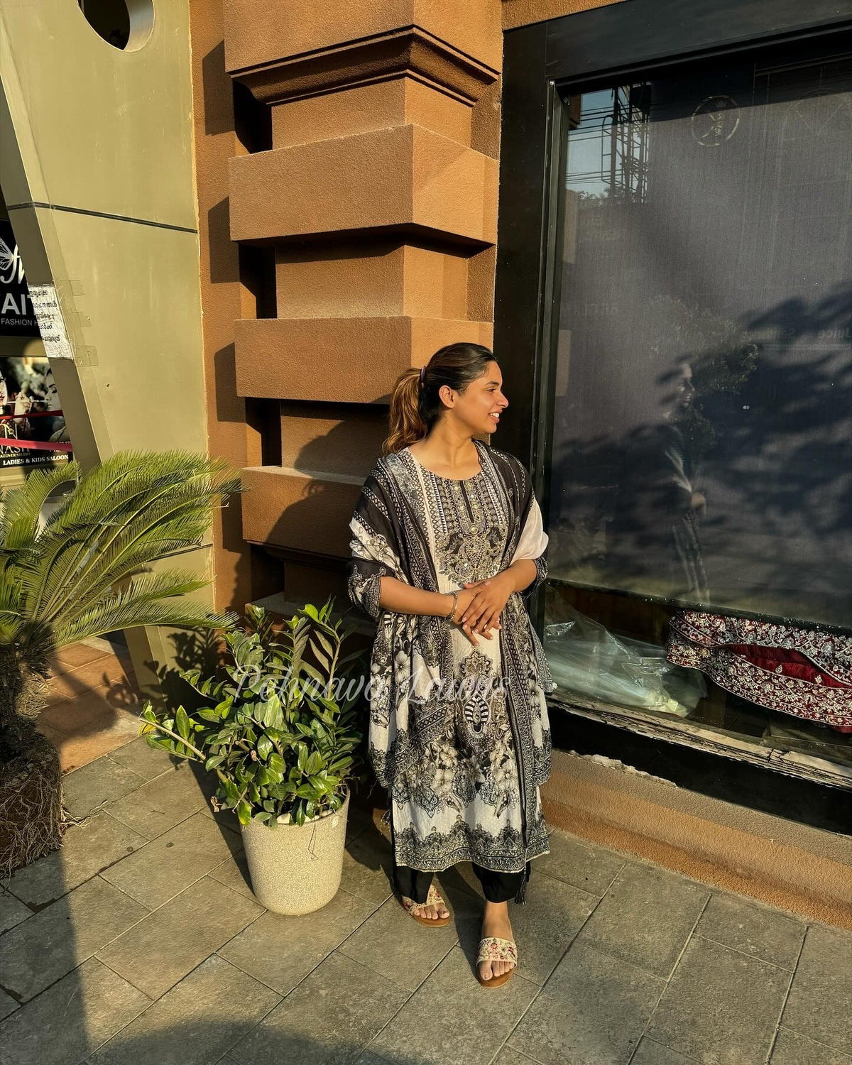 Pure muslin with detailings  and muslin Dupatta-104