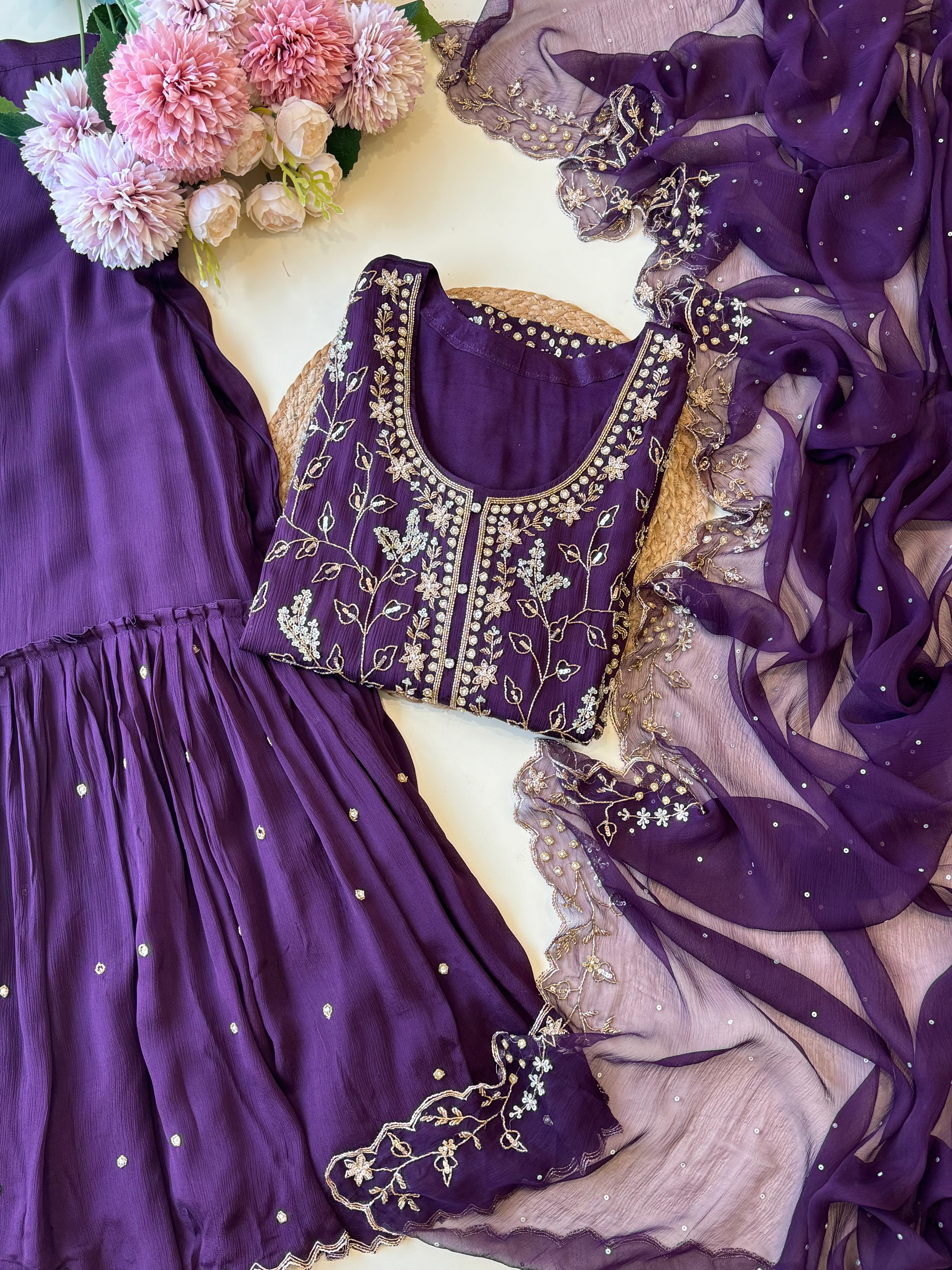 Pure chinnon  hand worked suit-10491