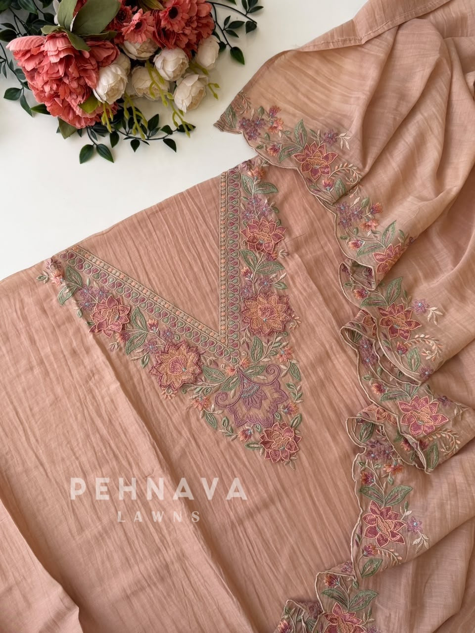 Chanderi Floral Embroidered Unstitched Suit 627