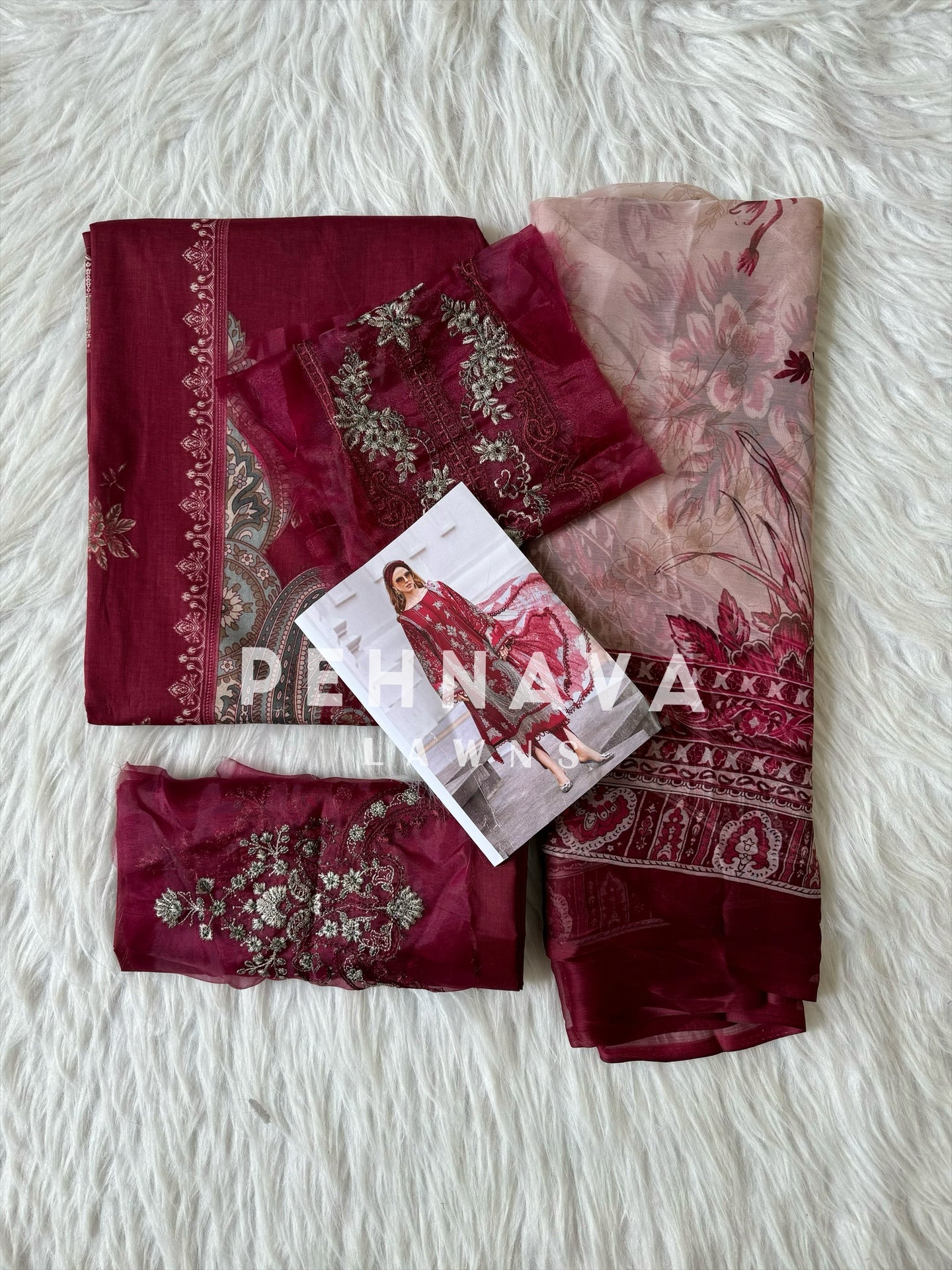 Navy blue Printed casual suit with chiffon dupatta -495