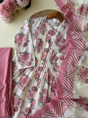 Pure cotton floral pleated Anarakali suit