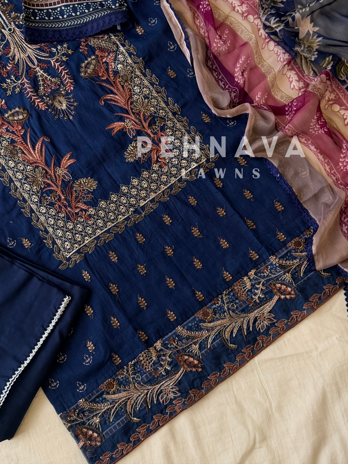 Cotton Embroidered suit 3374