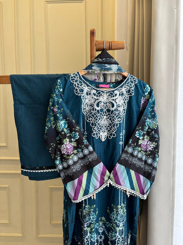 Teal Embellished Floral Suit