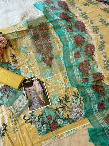 Pakistani printed cotton suit with embroidered patches -9087