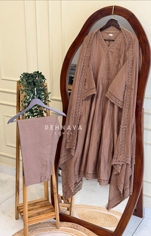 Pleated Yoke Lace-Trimmed Suit Set