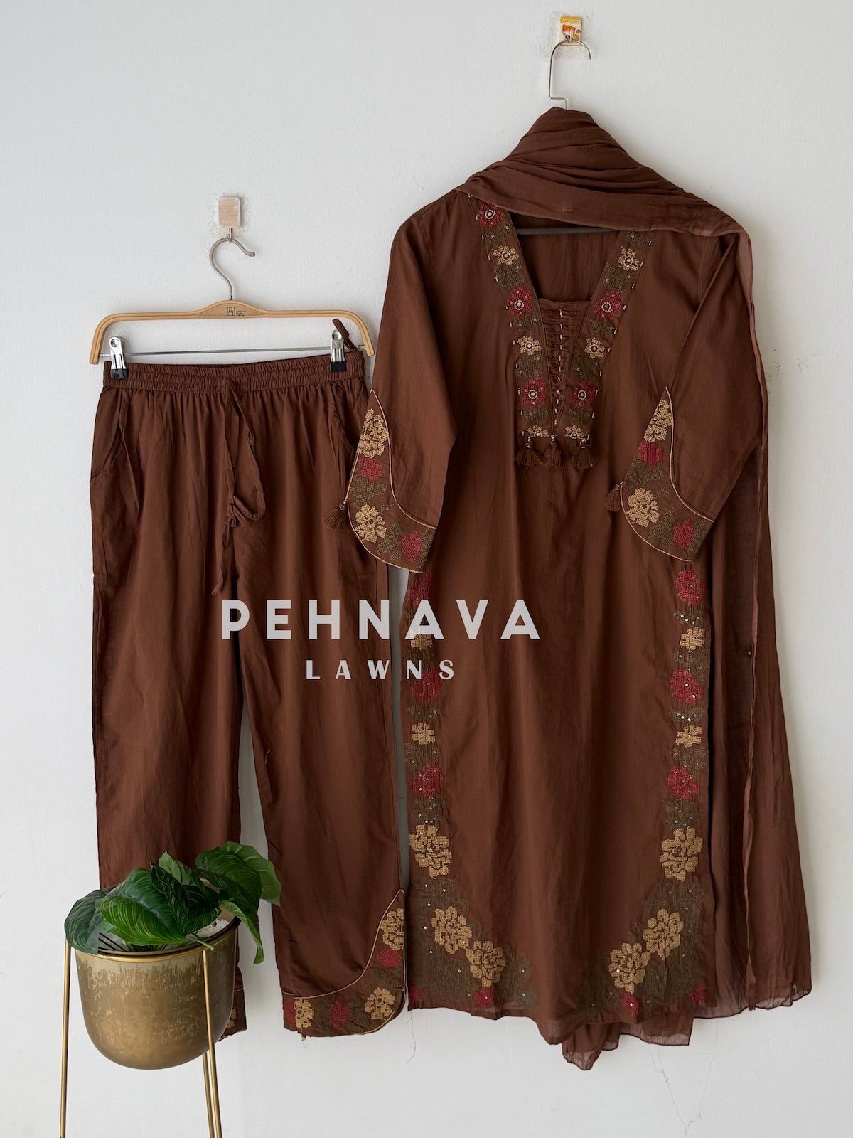Border Embroidered Three Piece Set-13200