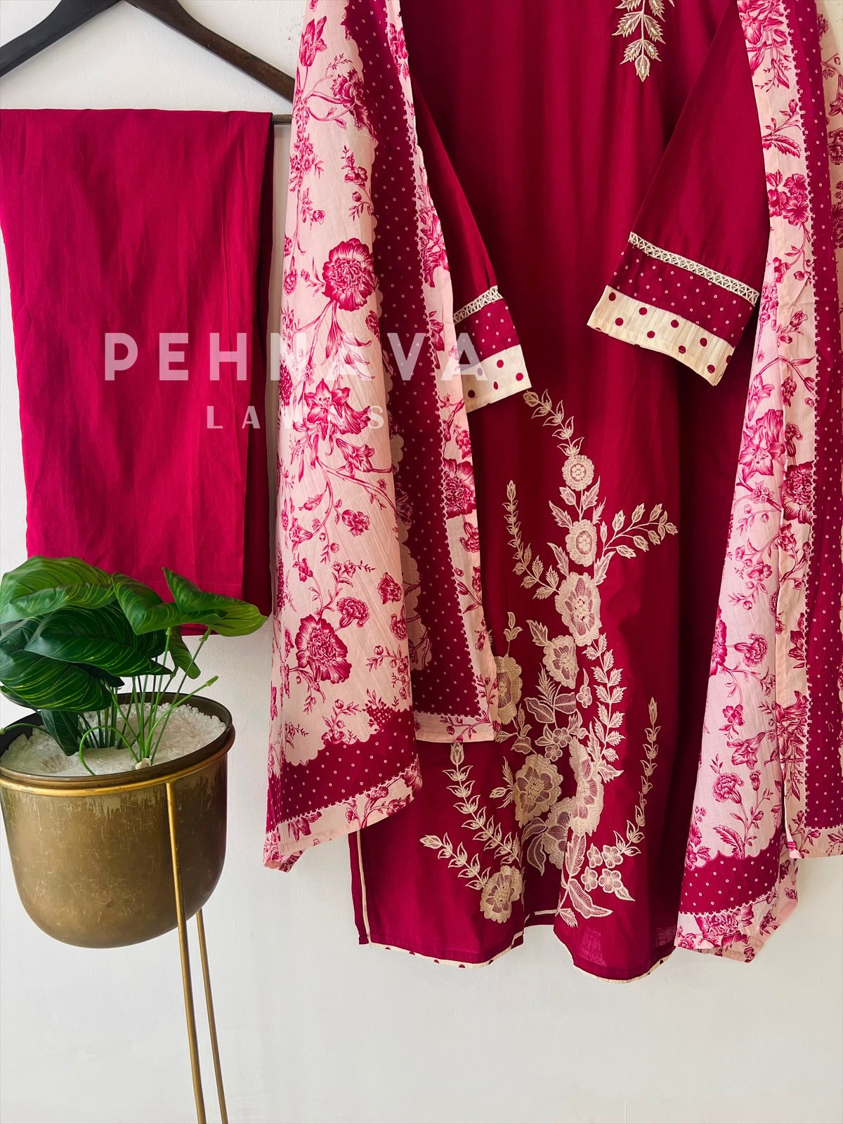 Floral Embroidered Cotton Suit