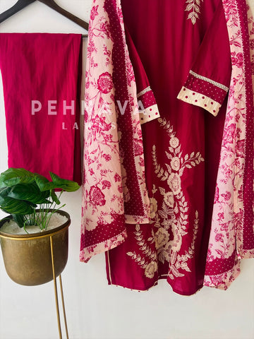 Floral Embroidered Cotton Suit