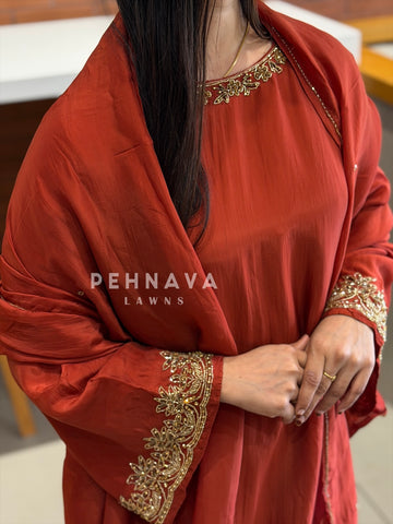 Bell sleeve Handworked Ensemble H-367 - Pehnava Lawns