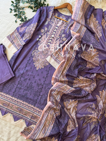 Floral neckline suit with dupatta