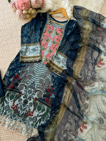 Blue Embroidered Floral Salwar-1099