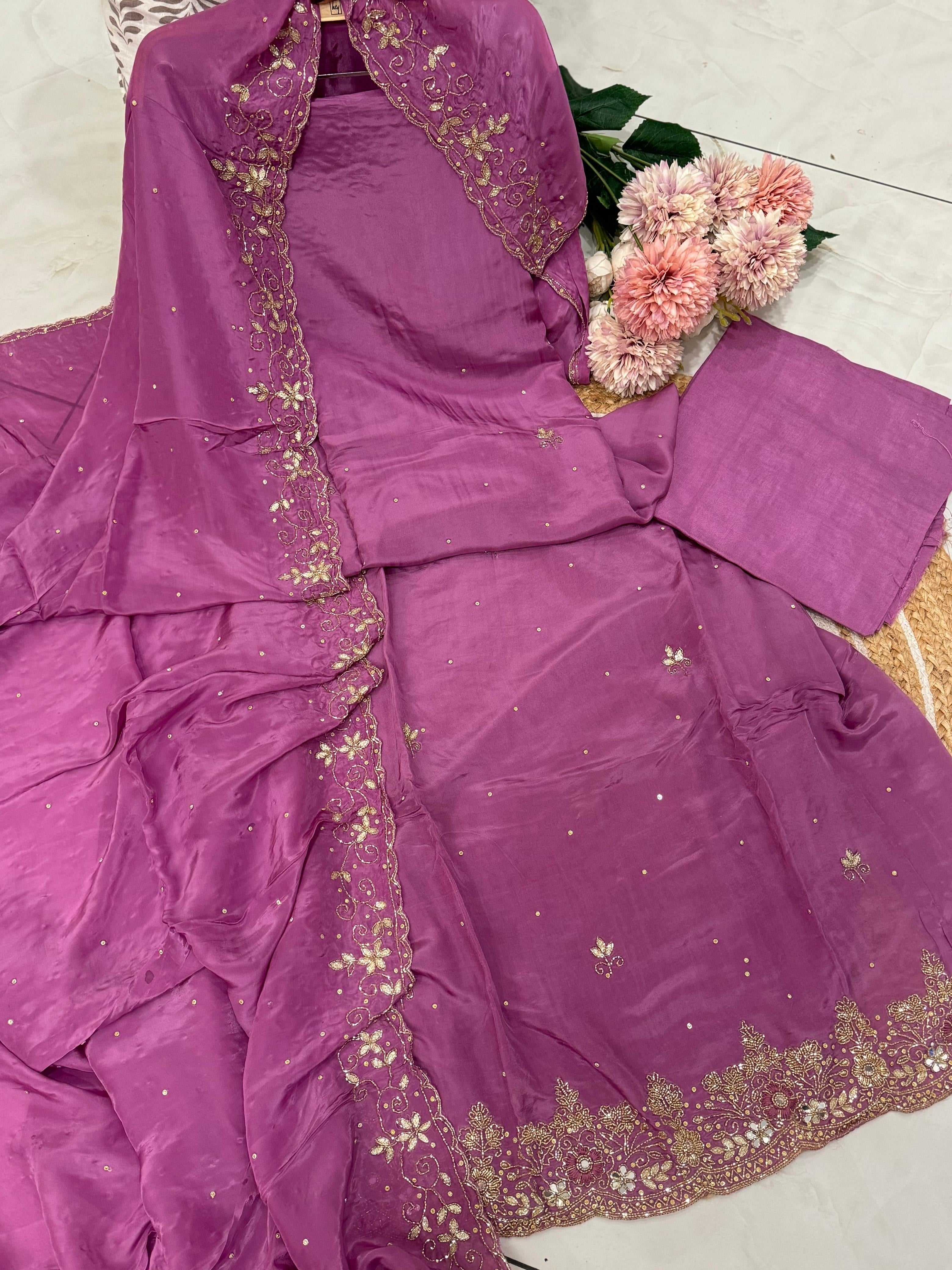 Pure Crepe Handworked Un-stitched suit-1678