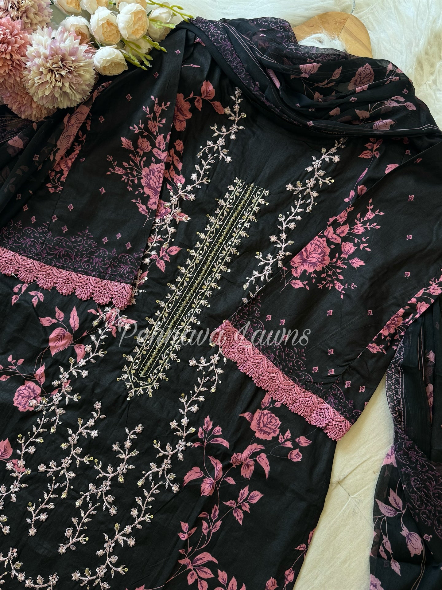 Black and pink combo  cutdana embroidered suit 1103