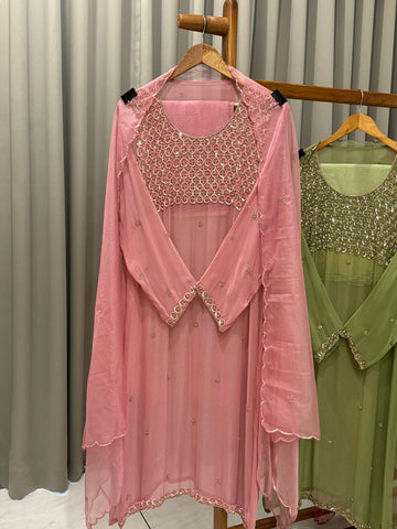 Semi stitched chiffon handwork suit