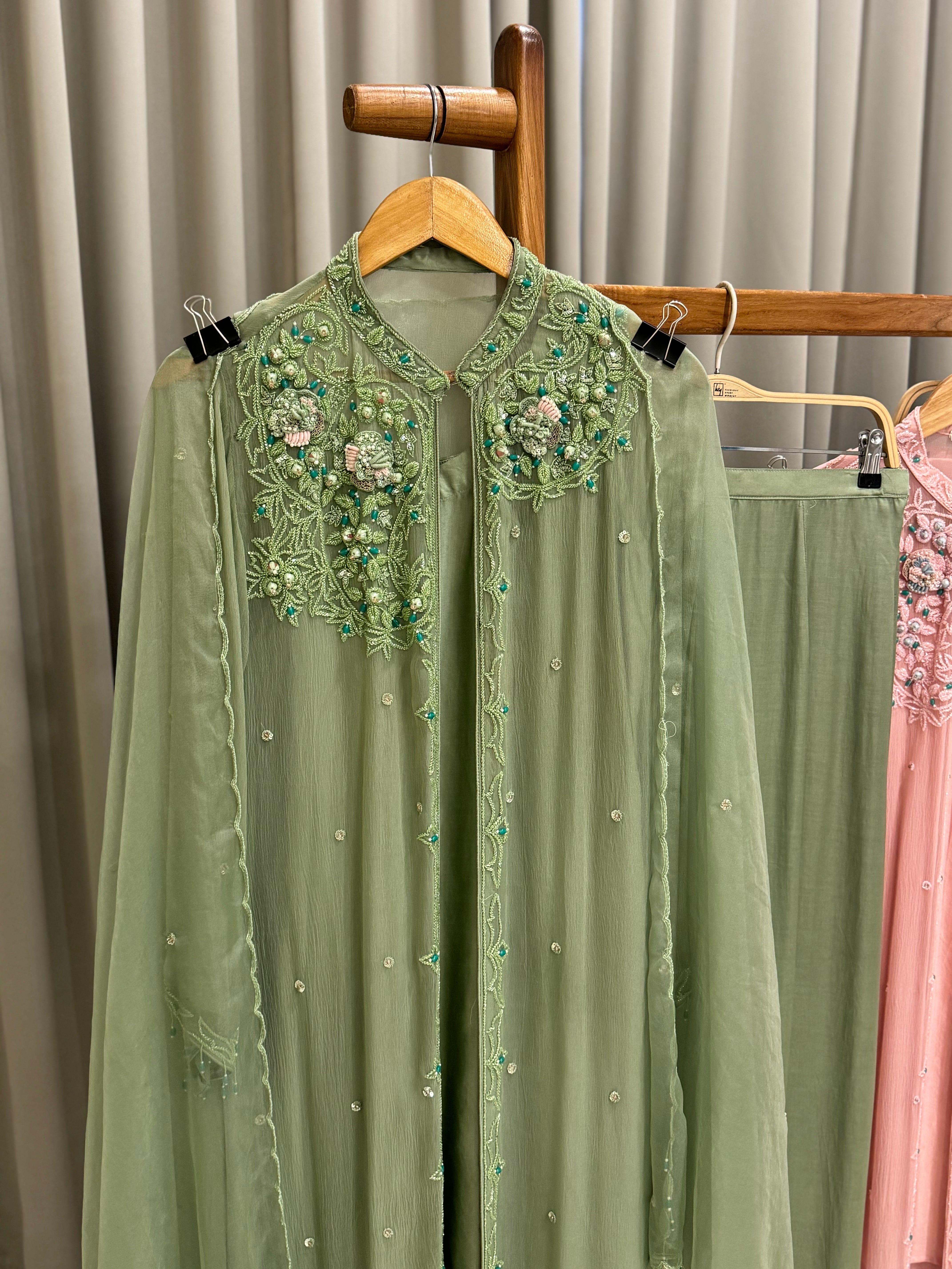 Premium Chiffon handworked jacket  with scalloped organza dupatta