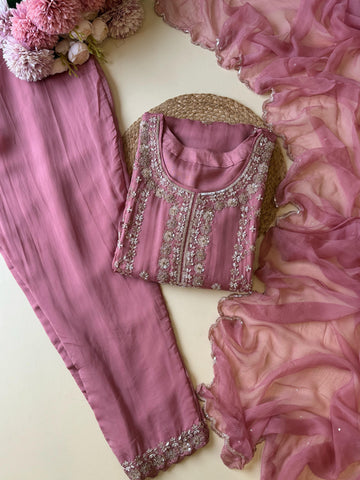 Pure Heavy Handworked Organza Suit-9654