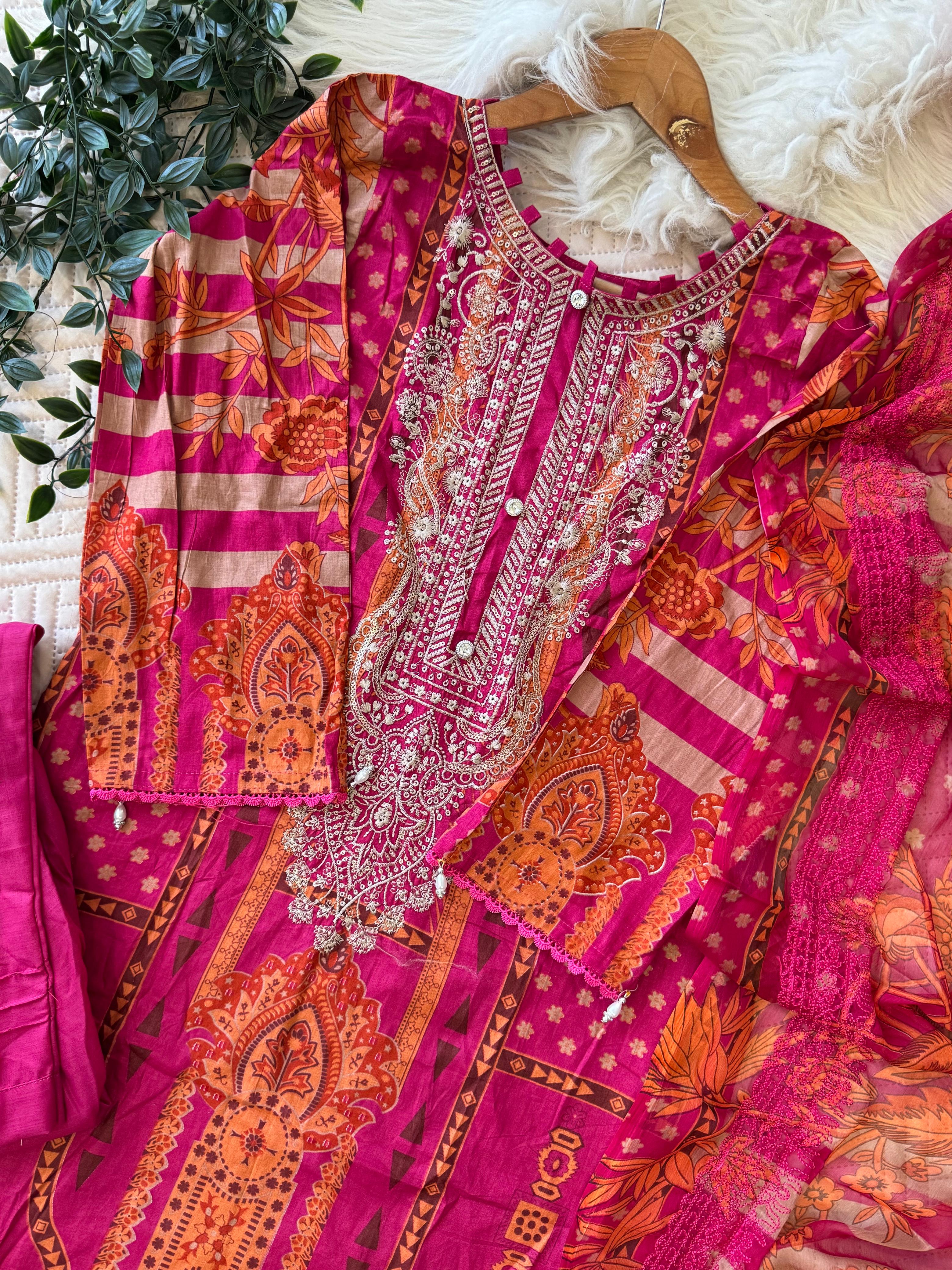 Elegant Mustard & Magenta Toned suit