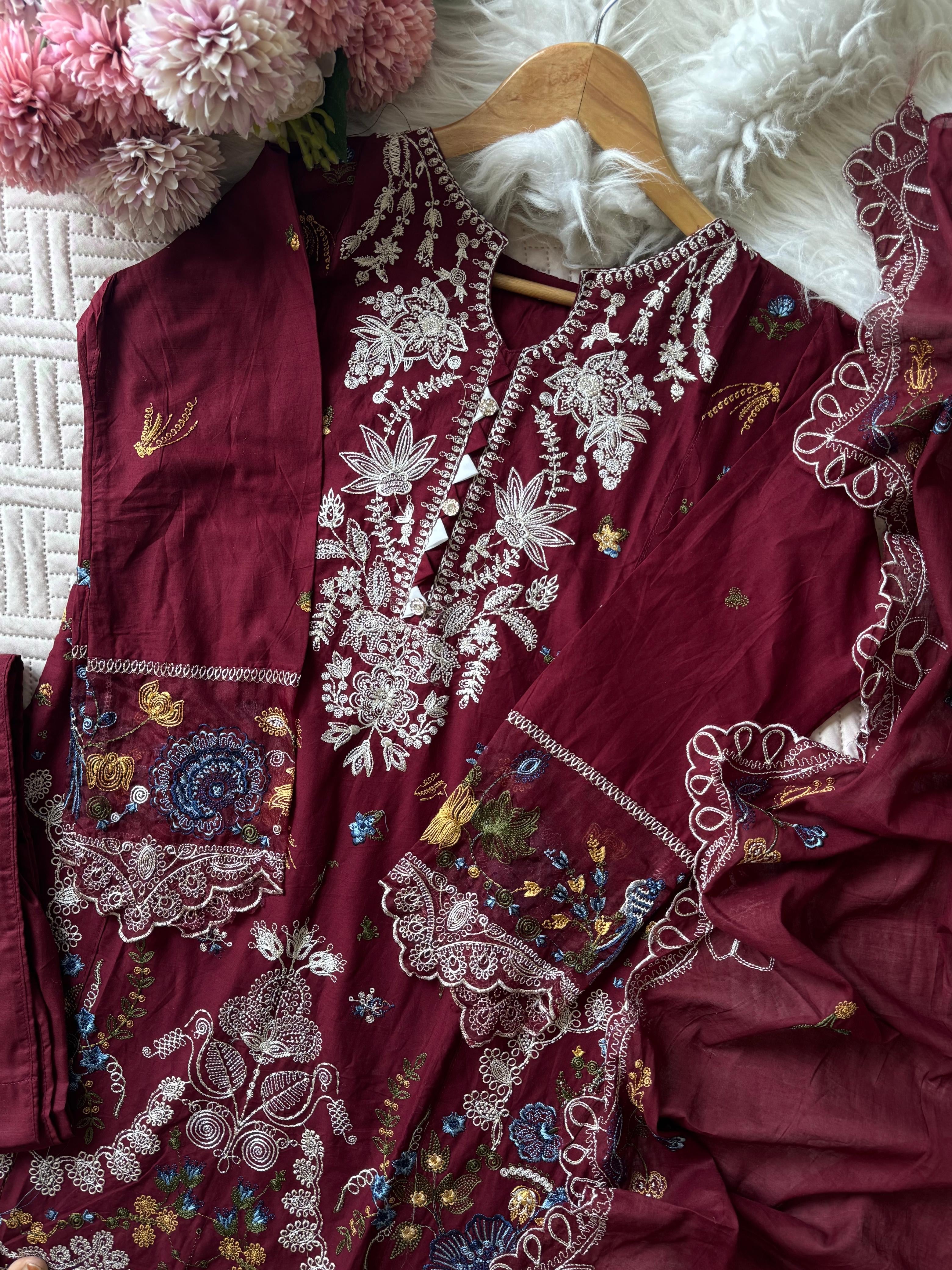 Cotton Embroidered Suit-2251