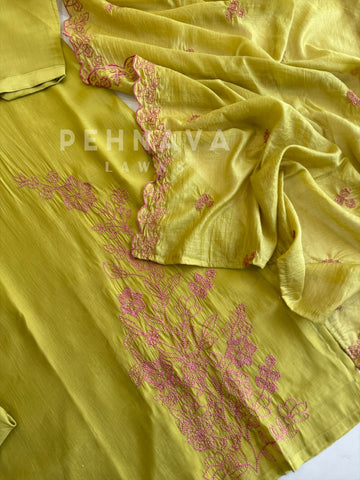 Mul Chanderi Embroidered Suit