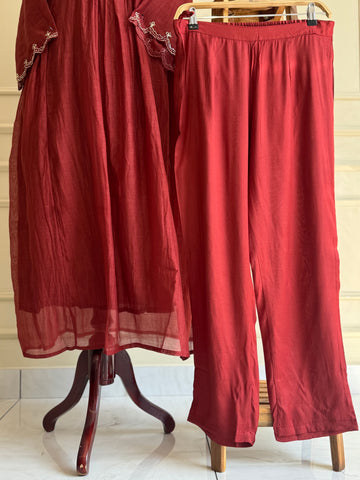 Premium mul silk pleated embroidered suit -4462