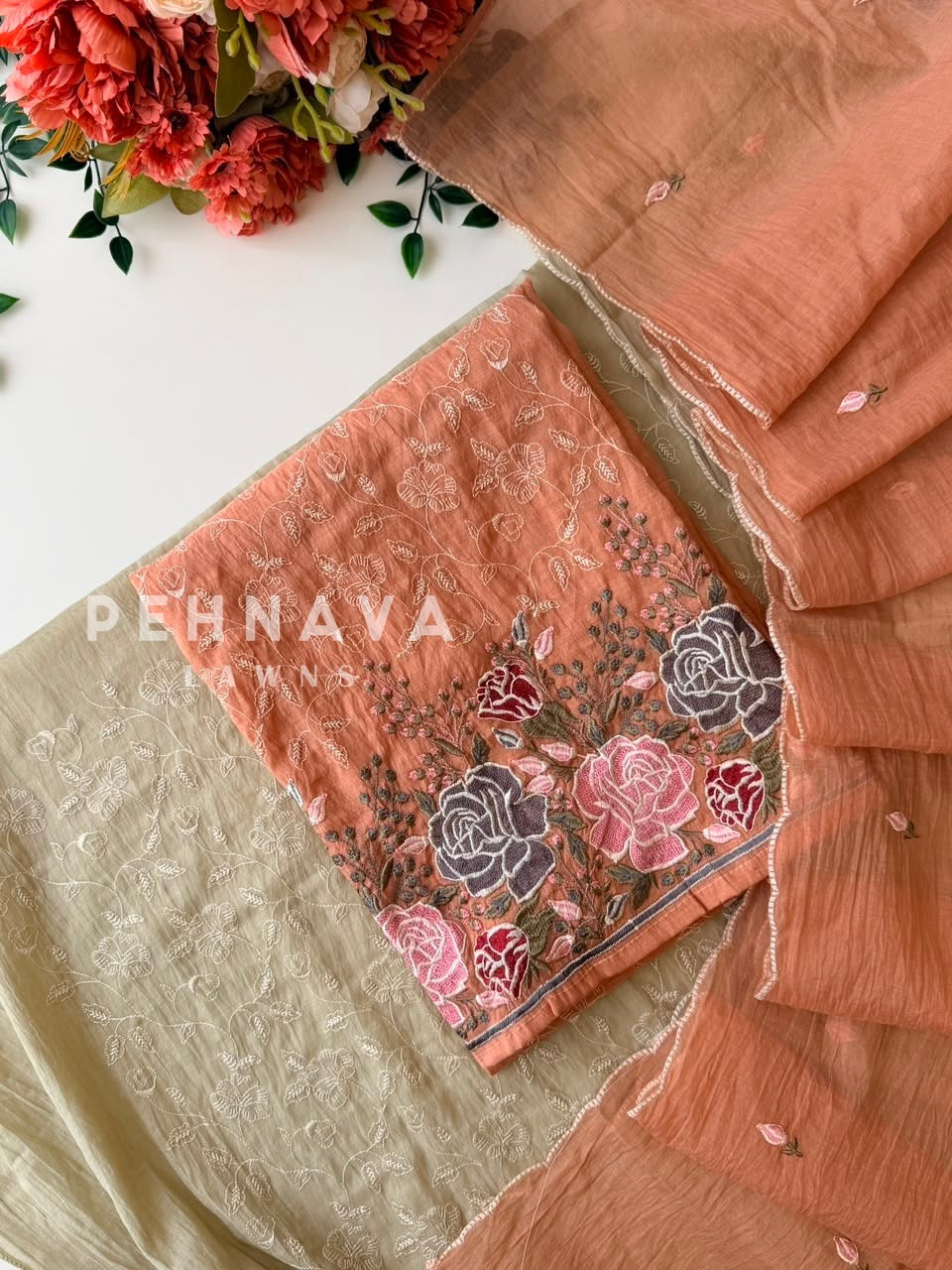 Heavy Embroidered Unstitched Chanderi Suit