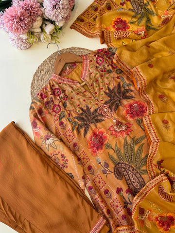 Yellow Premium jute silk ready to wear suit