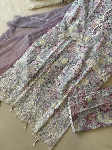 Lace Trimmed Floral Suit-Set-5001