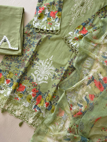Green Floral Printed Pak-Suit