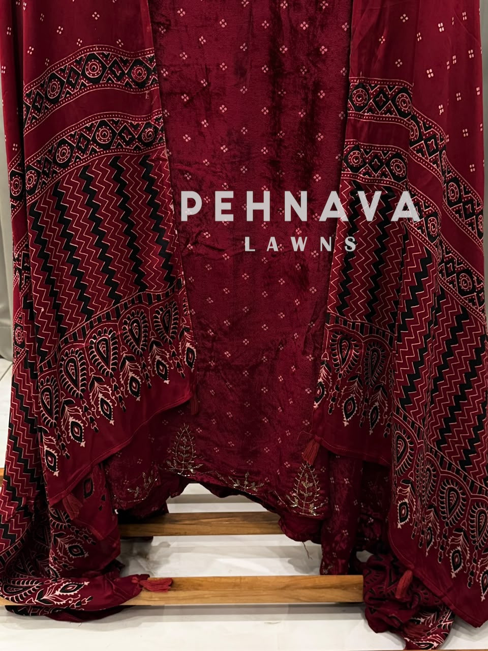 Velvet Ajrakh Printed Unstitched Suit