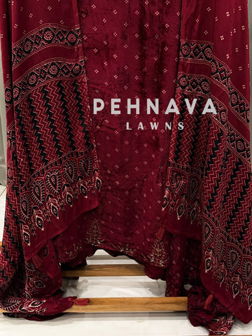 Velvet Ajrakh Printed Unstitched Suit