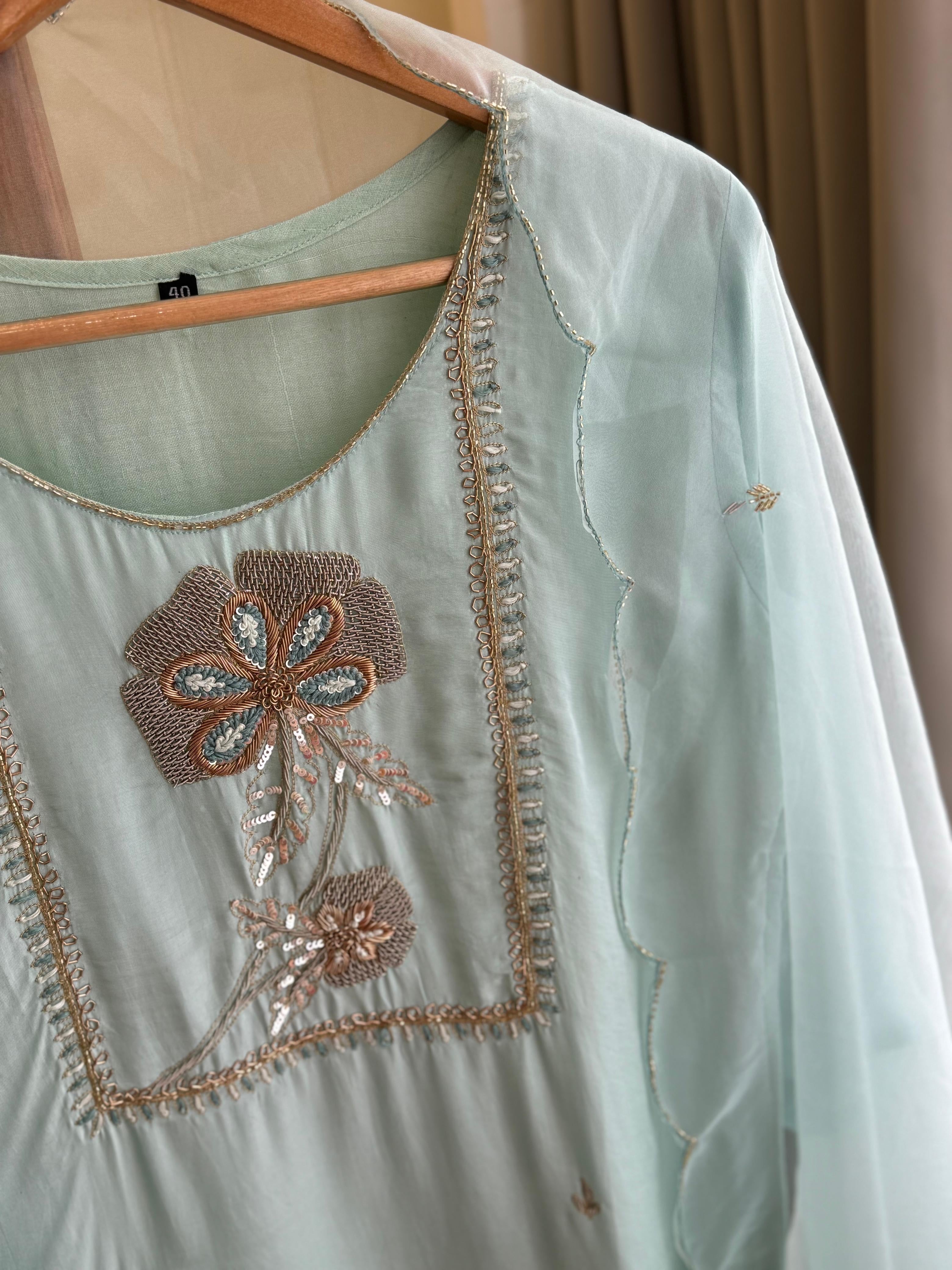 Russian Silk Hand Embroidery Suit