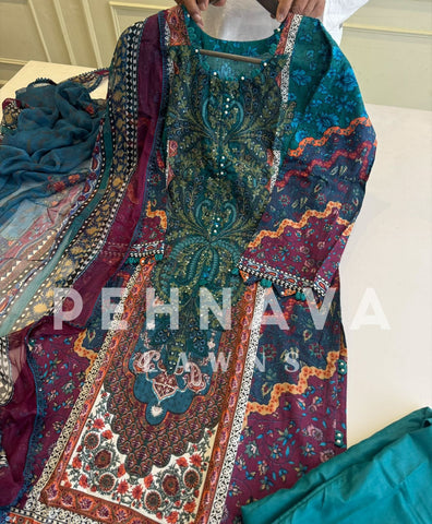 Floral Printed Ethnic Pak-Suit Ft. Chiffon/Cotton Dupatta-223