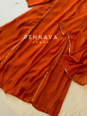 Panel cut full flaired anarkali -Rust orange