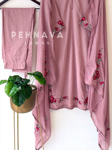 Cotton Embroidered Three Piece Suit-17364