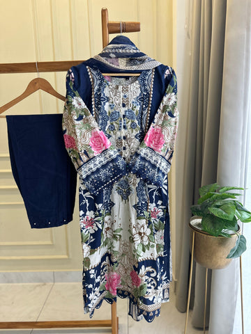 Blue Printed Modern Pakistani Suit-5