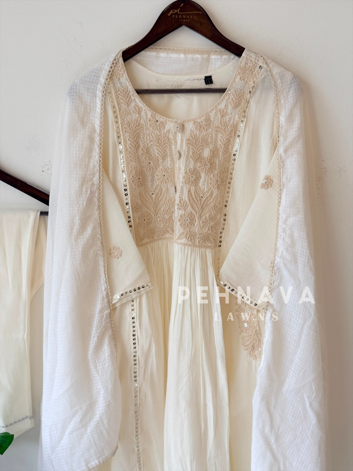 Yoke Embroidered Suit with Cotta Check Dupatta
