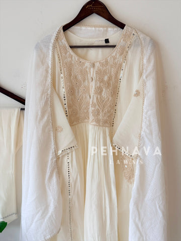 Yoke Embroidered Suit with Cotta Check Dupatta