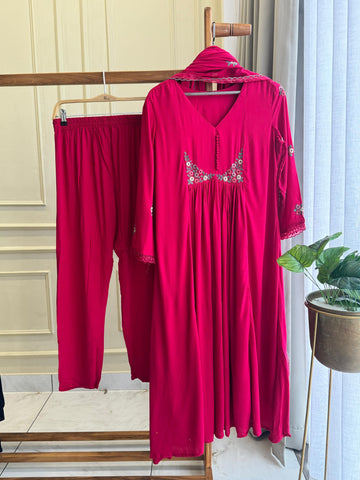 Crushed Rayon Anarkali Pleated Suit 7/D261 - Pehnava Lawns