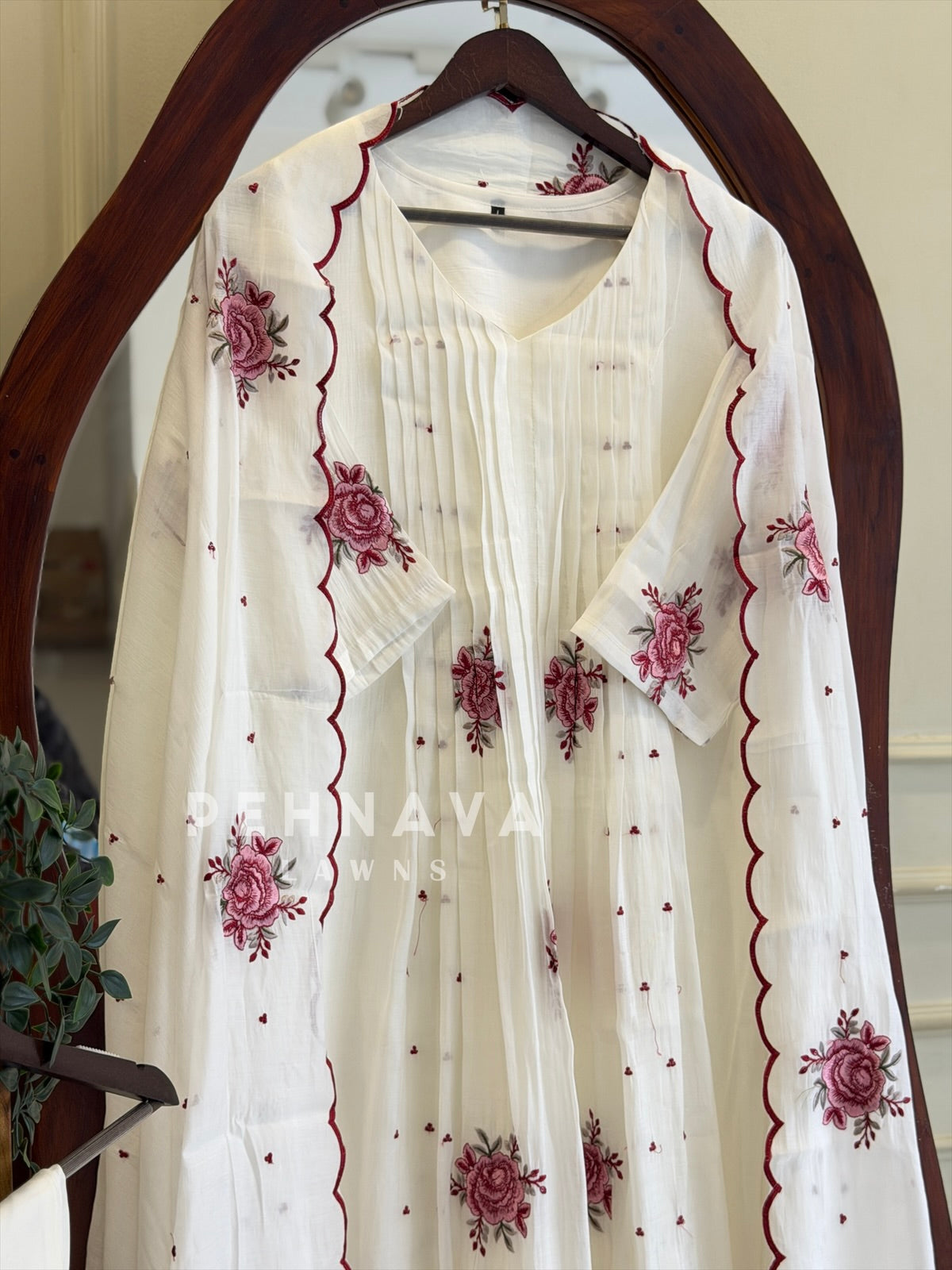 Pintuck Floral Embroidered Ensemble