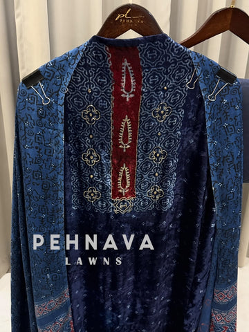 Velvet Ajrakh Printed Unstitched Suit