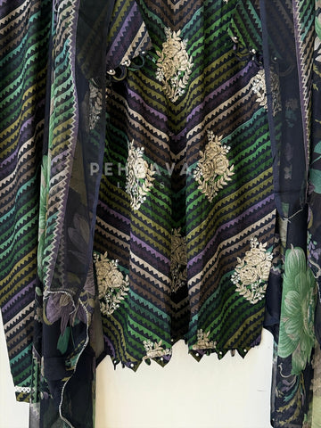 Chevron Lawn Suit with Printed Dupatta-Chiffon 1416 - Pehnava Lawns