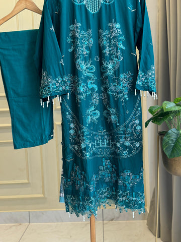 New Stitched Embellished Floral Suit-3