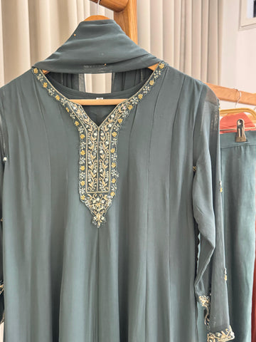 Full-flaired front slitted Gown with hand and Neck detailings