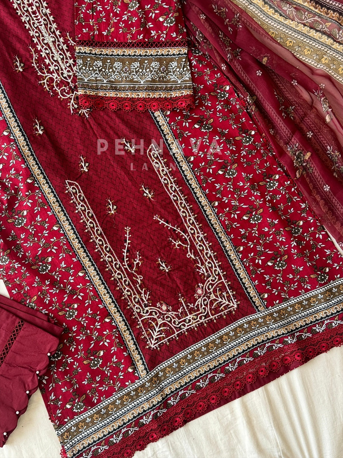 Red Pakistani Printed Suit-1368