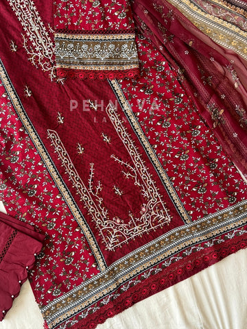 Red Pakistani Printed Suit-1368